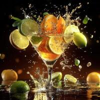 Dynamic Splash of Lemon, Lime, and Orange in Cocktail Glass photo