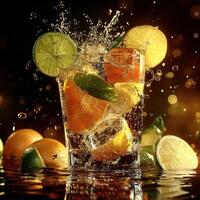 Vivid Splash of Lemon, Lime, and Orange Juice in Cocktail photo