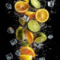 Surreal Summer Citrus Explosion with Floating Fruit Slices and Ice photo