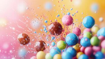 Energetic Burst of Candy-Coated Chocolates in Bright, Fun Composition photo