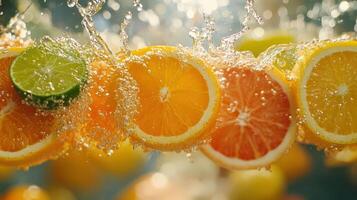 Ultra-HD Mixed Citrus Fruits Splashing in Midair with Dynamic Movement photo
