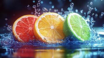 Hyper-Detailed Neon Citrus Explosion with Glowing Light Trails in 8K photo