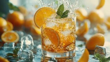 Citrus Splash with Lemon, Orange Slices, Ice Cubes, and Mint photo