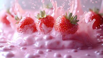 Frozen Strawberries in Motion with Strawberry Milk Splash photo