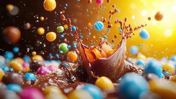 Cheerful Candy-Coated Chocolate Burst with Bright Colors and Fun Energy photo