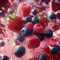 Fresh Berries Bursting with Colorful Juice in a Dramatic Explosion photo