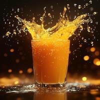 Suspended Orange Juice Splash in Midair with Dramatic Backlighting photo