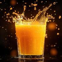 Orange Juice Splashing Out of Glass with Dramatic Backlighting Effect photo
