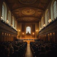 Elegant graduation ceremony in old European university with classic charm. photo