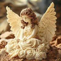 Graceful Chocolate Angel with Detailed White Chocolate Wings on Cocoa Cloud photo