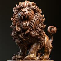Powerful Chocolate Lion Sculpture with Detailed Fur and Regal Golden Finish photo