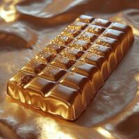 Golden-Wrapped Chocolate Bar Melting Under Soft Light with High Detail photo