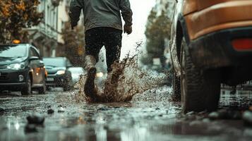 Dirty Water Splash from Car Soaks Man Walking with Friend photo