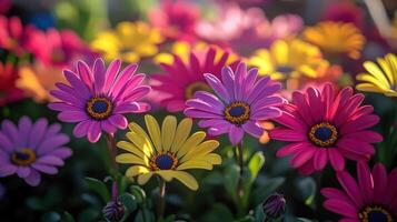 Detailed Close-Up of Flowers in Urban Garden, Sunlight and Shadows photo