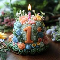 Festive Number 1 Birthday Candle with Bold Colors and Sparkle photo