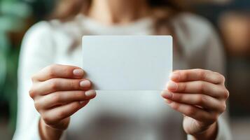 Empty card held by hands in high-resolution closeup shot photo