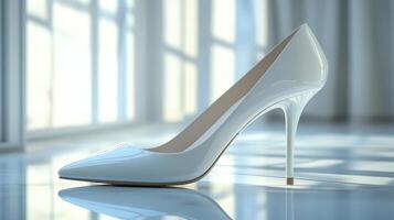 Elegant White High Heels in Light Realistic Photography with Detail photo