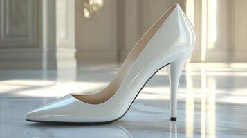 Light Realistic Photography of Elegant White High Heels on Display photo