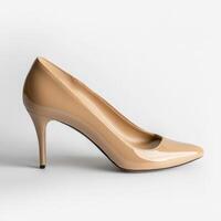 Minimalist Product Photography of Beige High Heels on Neutral Background photo