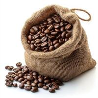 Dark Roasted Coffee Beans Scattering from Bag onto Table photo