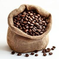 Fresh Roasted Coffee Beans Pouring from Open Bag in Light photo