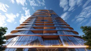 Modern office building with a blue sky background 3d render photo