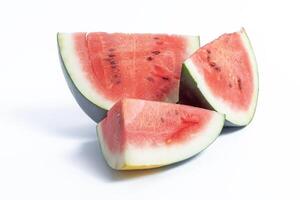 Fresh watermelon slices on a white background highlighting summer fruits, Closeup photo