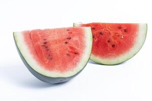 Fresh juicy watermelon slices isolated on white background photo