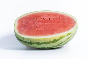 Half of a fresh ripe watermelon shown against a clean white background photo