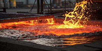 A molten metal surface, glowing and shifting, with liquid reflections and a dynamic, fiery color photo