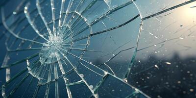 A high definition macro shot of shattered glass, highlighting sharp edges and intricate fracture photo