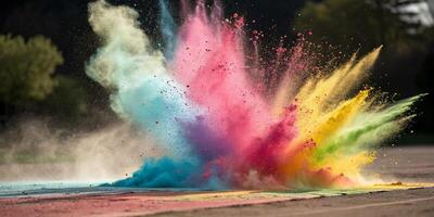 A high speed shot of colored powder exploding in the air, with sharp details of individual particle photo