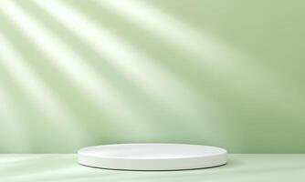 A white oval podium on a pastel mint background. photo