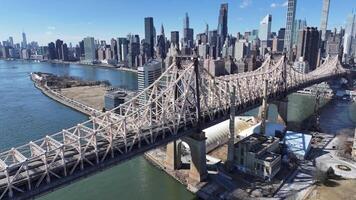 Incredible New York Skyline at Manhattan in New York United States . Cable Bridge Sky Clouds. video
