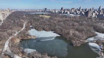 Aerial View of Central Park at Manhattan New York in United States . Metropolis Winter. video