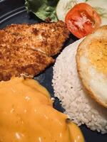 Crispy Fried Chicken katsu with Rice and Egg photo