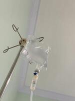 Close-Up of IV Drip Bag in Healthcare Setting photo