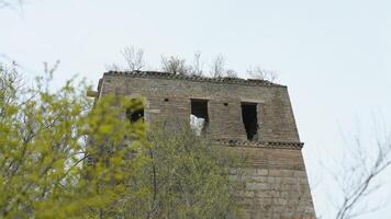 The watching tower in the Great wall in spring photo