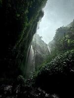 Overcast Sky and Waterfall in Lush Greenery. Madakaripura waterfall Probolinggo photo