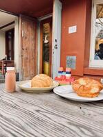 Cozy Cafe Scene with Pastries and Colorful Blocks photo