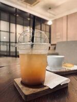 Iced Tea in a Cozy Cafe Setting photo