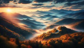 A beautiful landscape with mountains and trees photo