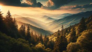 A beautiful sunset over the mountains photo