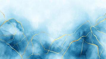Blue and Gold Watercolor Abstract Art. Flowing and Luxurious Design photo
