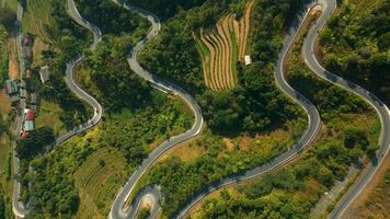Top down view of scenic winding mountain road on the Ha Giang Loop, Vietnam. video