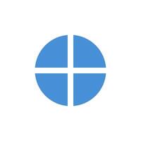 Blue circle divided into four equal parts with transparent spacing between sections vector
