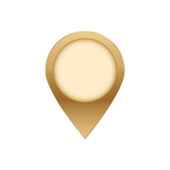 Gold location pin with gradient design reflecting light and shadow in minimalist style vector