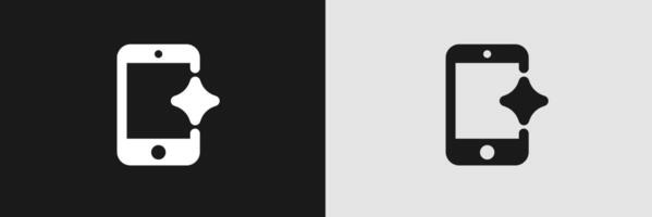Phone icon in black and white with stylized sparkle element on the screen vector