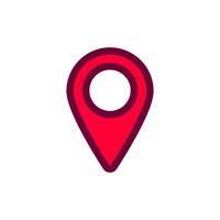 Red map pin icon with white circle represents location or destination symbol on maps vector
