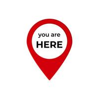 Red location pin with you are here text in simple bold design on white circle vector